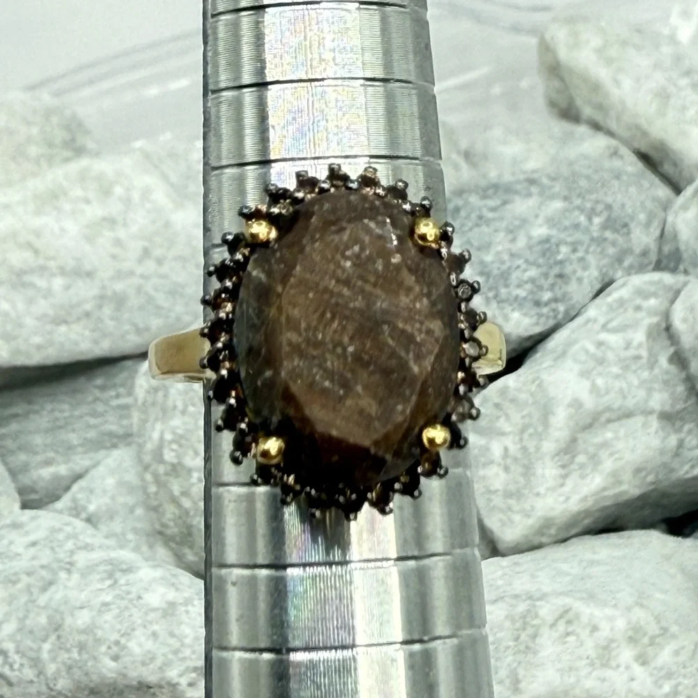 Zawadi Chocolate Sapphire & Smoky Quartz Sunburst Ring 13.30 ctw 18K Vermeil 925